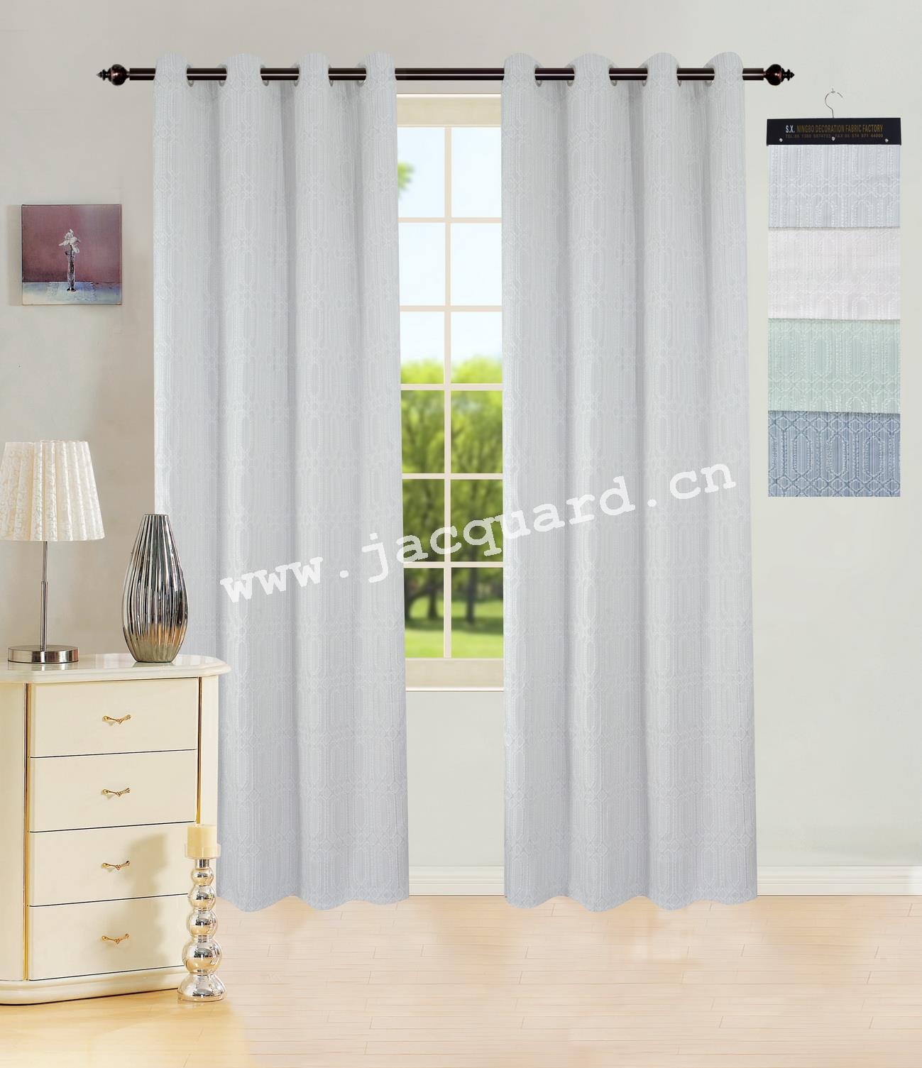 Jacquard Grommet Curtain/Eyelet  Curtain   for Bed Room Living Room(2 Panels)