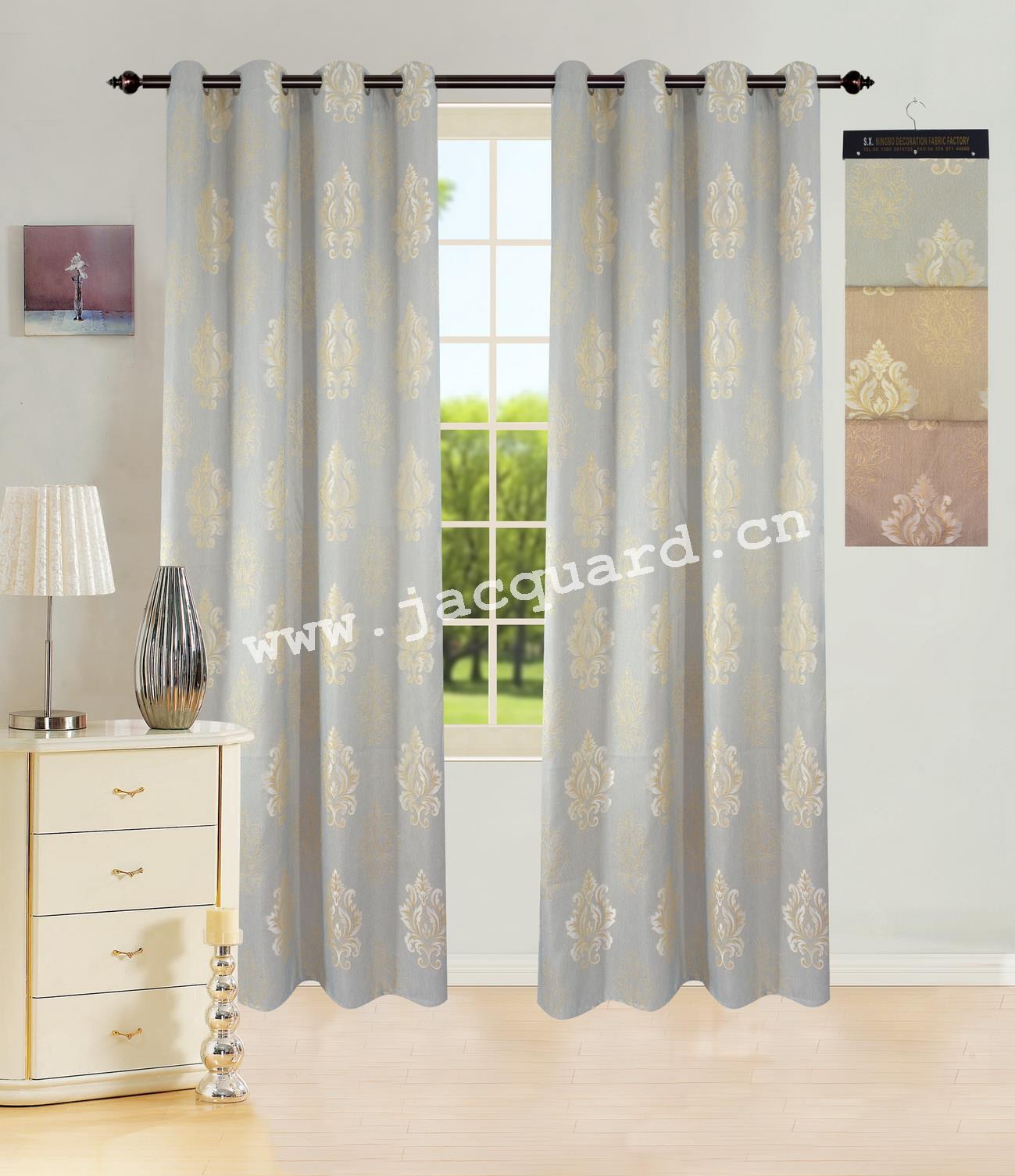 Jacquard Grommet Curtain/Eyelet  Curtain   for Bed Room Living Room(2 Panels)