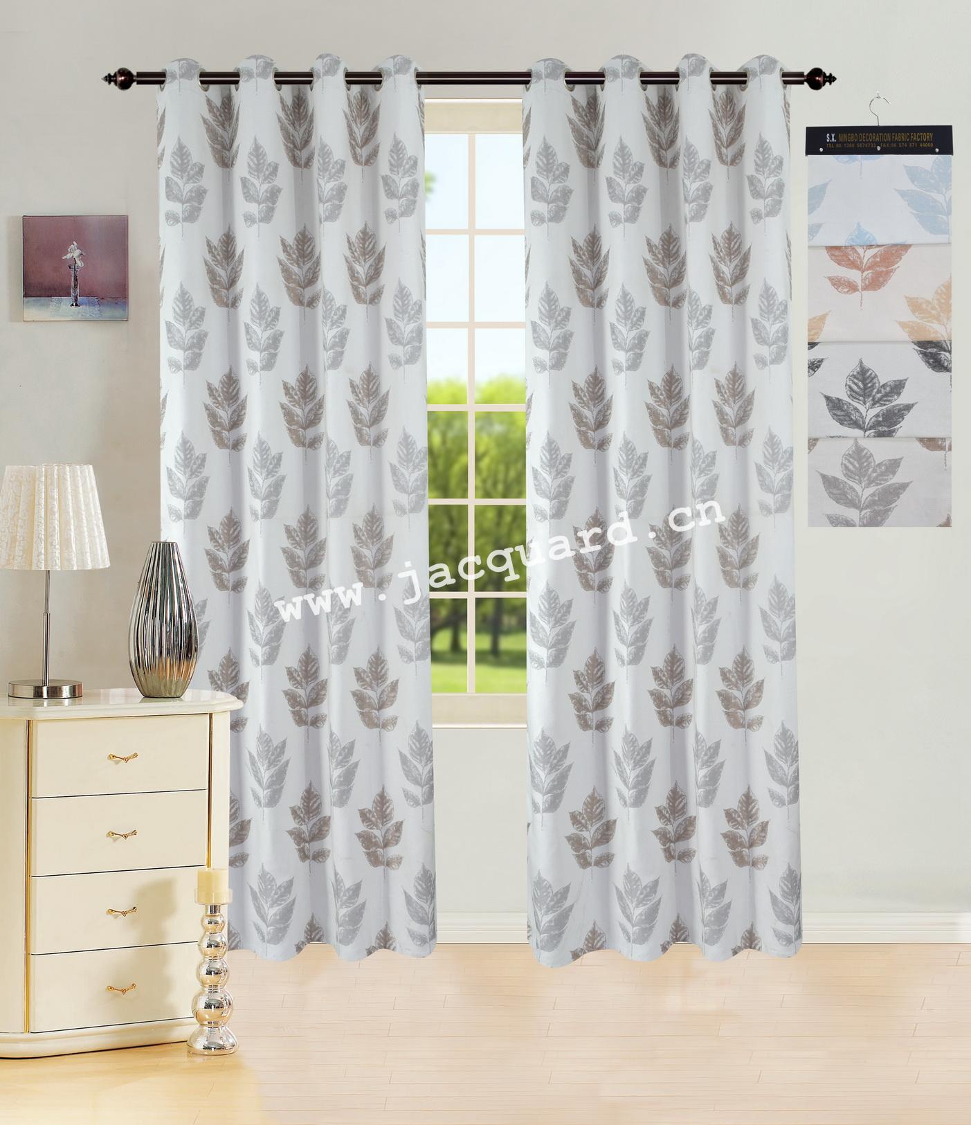 Leaves design Jacquard Curtain Grommet Curtain for Bed room Living Room