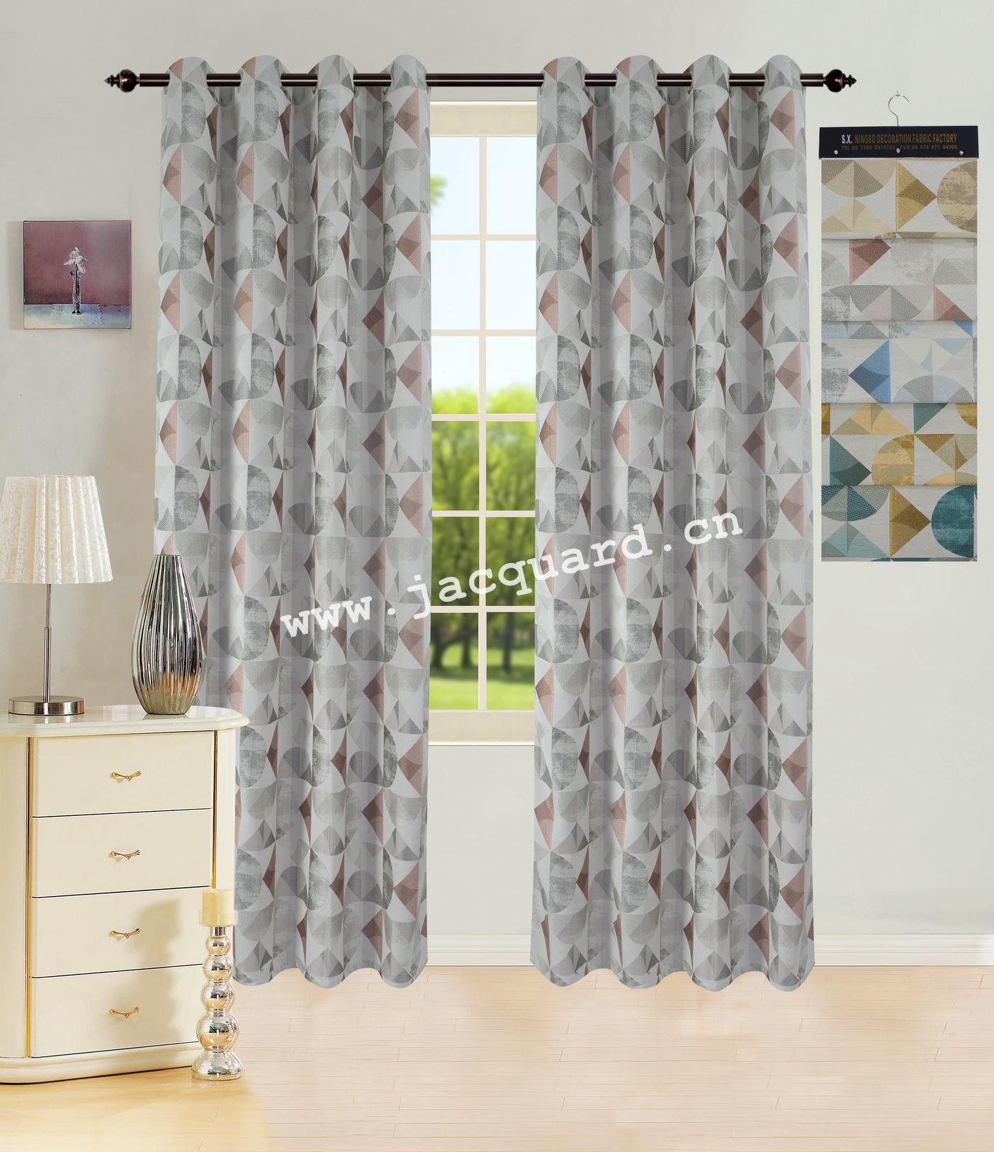 Geometric design Jacquard Grommet Curtain for Bed Room Living Room (2 panels)